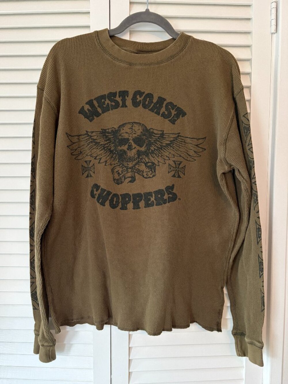 West Coast Choppers vintage t-shirt large tee Jesse James waffleknit olive green